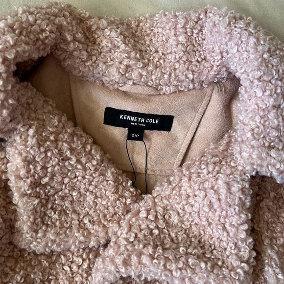 Kenneth Cole Soft Sherpa Blush Beige Faux Fur Snap Button Coat Jacket S - Picture 5 of 5
